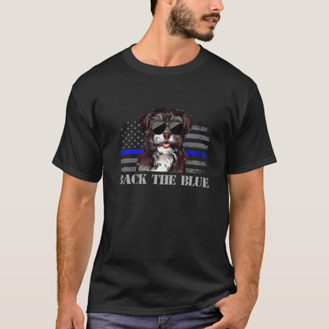 Havanese Thin Blue Line American Flag Police Dog T-Shirt (Front)