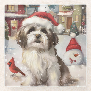 Havanese Winter Wonderland Christmas Joy Glass Coaster