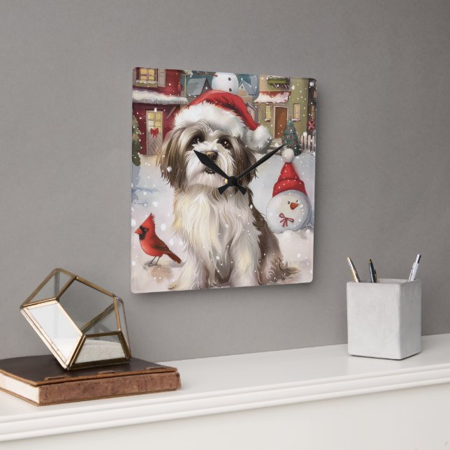 Havanese Winter Wonderland Christmas Joy Square Wall Clock (Office)