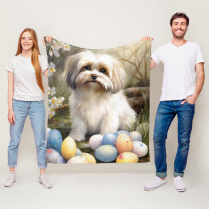 Havanese with Easter Eggs Fleece Blanket