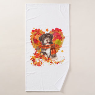 Havanese With Heart Made Of Autumn Leaves Bath Towel