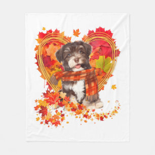 Havanese With Heart Made Of Autumn Leaves Fleece Blanket