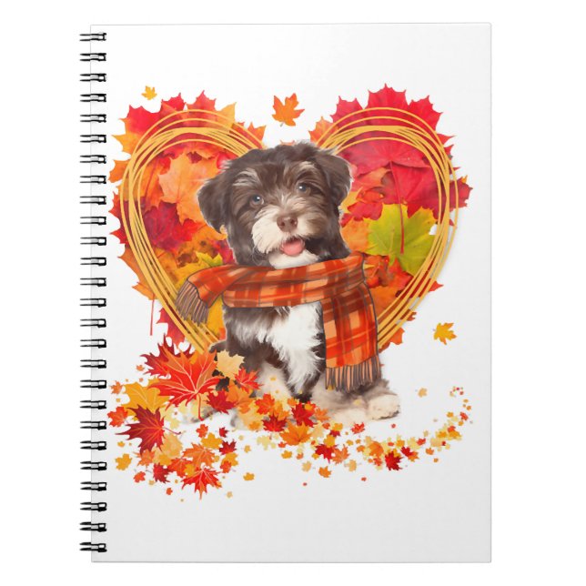 Havanese With Heart Made Of Autumn Leaves Notebook (Front)