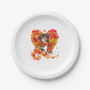 Havanese With Heart Made Of Autumn Leaves Paper Plate