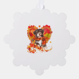 Havanese With Heart Made Of Autumn Leaves Tree Decoration Card