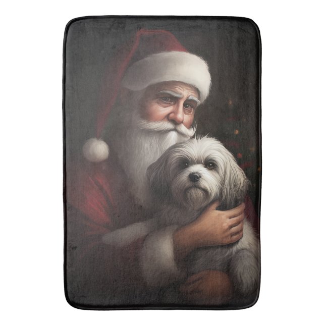 Havanese With Santa Claus Festive Christmas Bath Mat (Front Vertical)