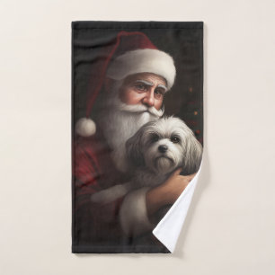 Havanese With Santa Claus Festive Christmas Bath Towel Set