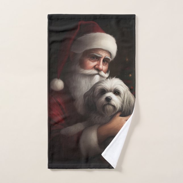 Havanese With Santa Claus Festive Christmas Bath Towel Set (Hand Towel)