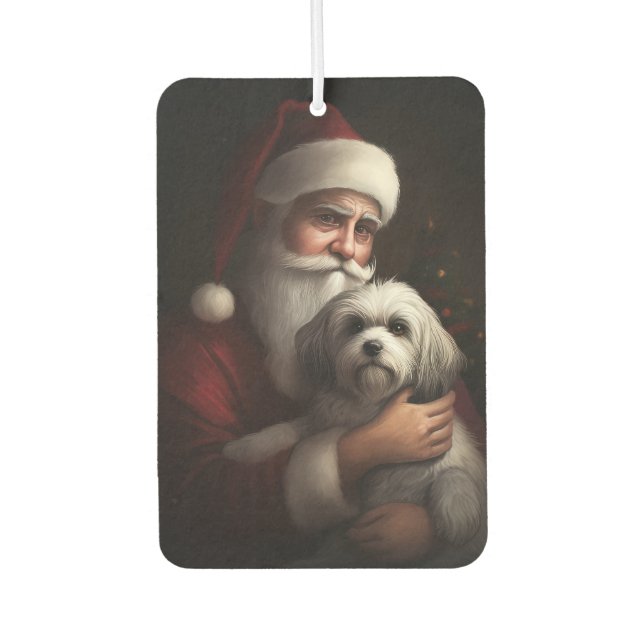 Havanese With Santa Claus Festive Christmas Car Air Freshener (Front)