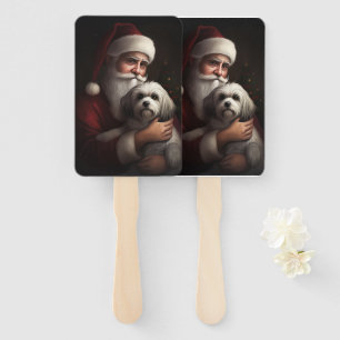 Havanese With Santa Claus Festive Christmas Hand Fan