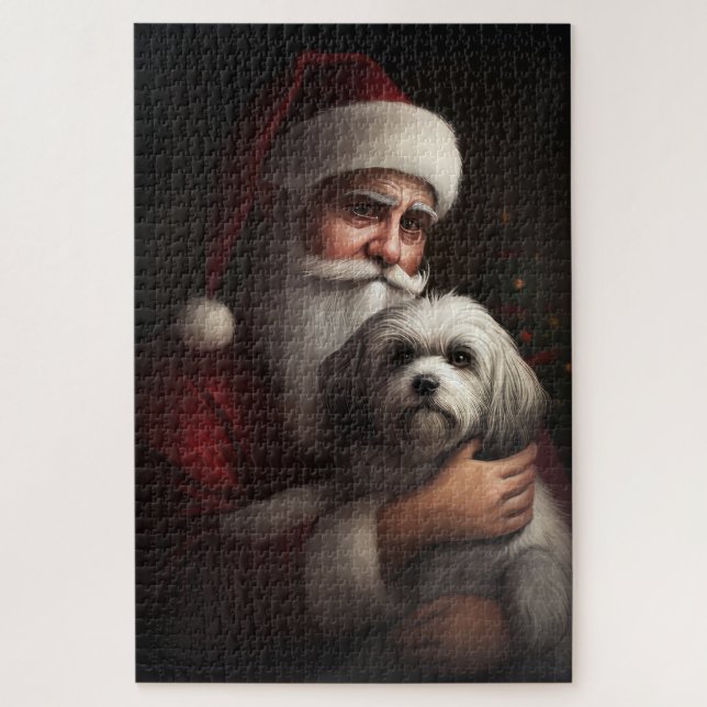 Havanese With Santa Claus Festive Christmas Jigsaw Puzzle (Vertical)