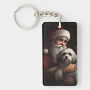 Havanese With Santa Claus Festive Christmas Key Ring