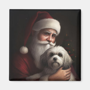 Havanese With Santa Claus Festive Christmas Magnet