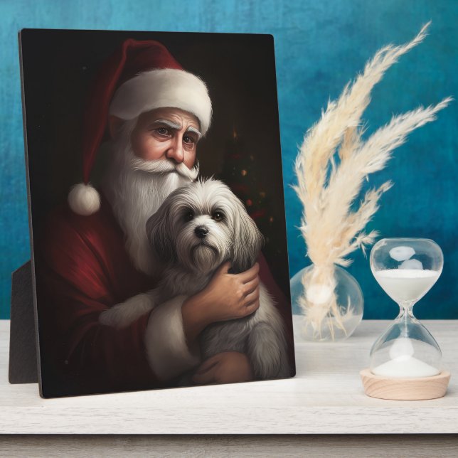 Havanese With Santa Claus Festive Christmas Plaque (Side)