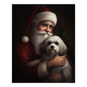Havanese With Santa Claus Festive Christmas Poster