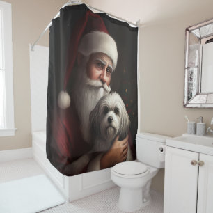 Havanese With Santa Claus Festive Christmas Shower Curtain