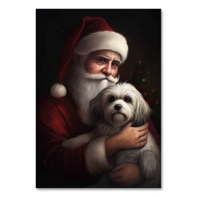 Havanese With Santa Claus Festive Christmas Table Number (Front)