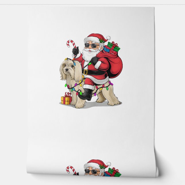 Havanese Xmas Lighting Santa Riding Havanese Dog C Wallpaper (Unrolling)