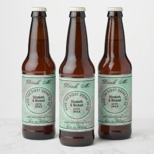 Have 1st Drink On Us - DRINK ME Mint Wedding Favou Beer Bottle Label
