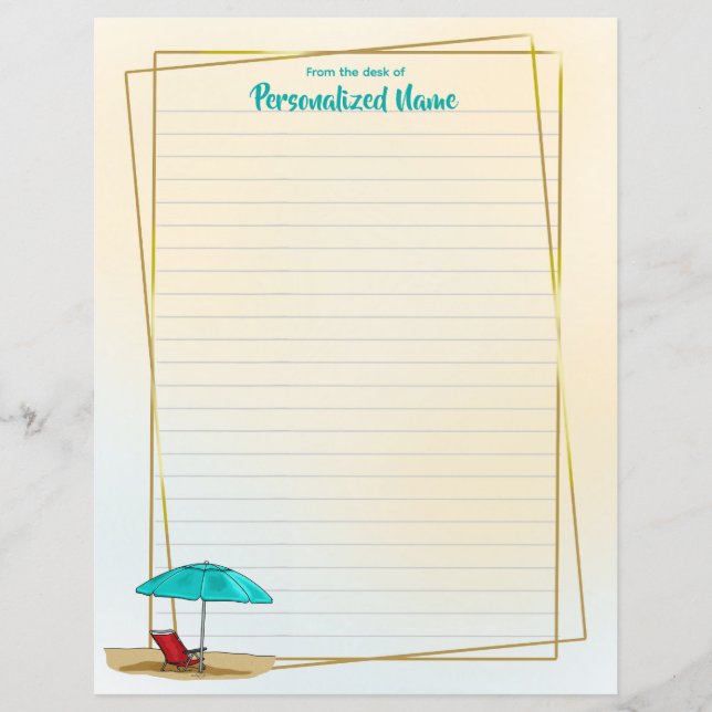 Have a Beach of a Day Lined Paper Sheet (Front)