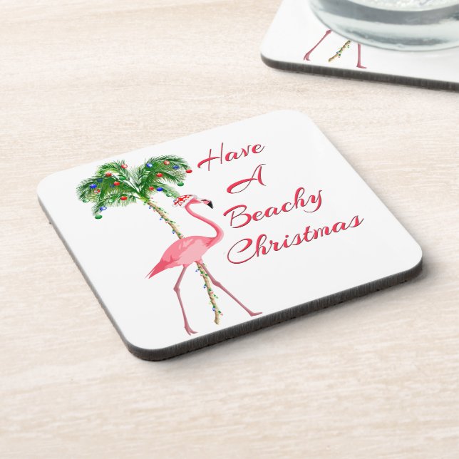 Have A Beachy Christmas Flamingo Coaster (Left Side)