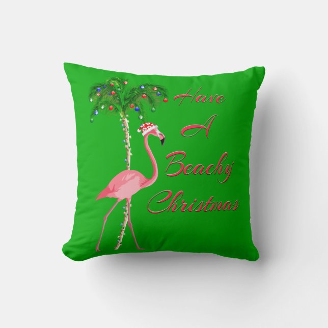 Have A Beachy Christmas Flamingo Cushion (Front)