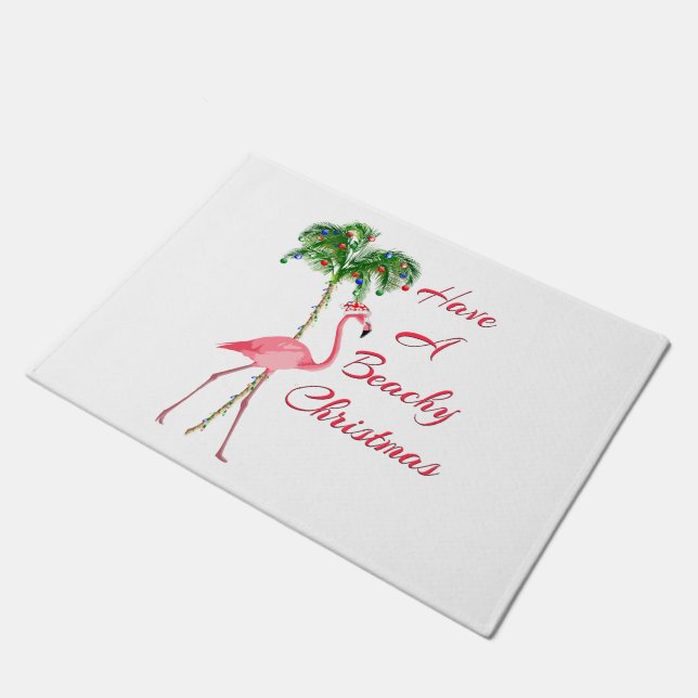 Have A Beachy Christmas Flamingo Doormat (Angled)