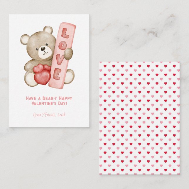 Have a Bear-Y Happy Valentine School Kids Card (Front/Back)