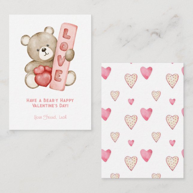 Have a Bear-Y Happy Valentine School Kids Card (Front/Back)