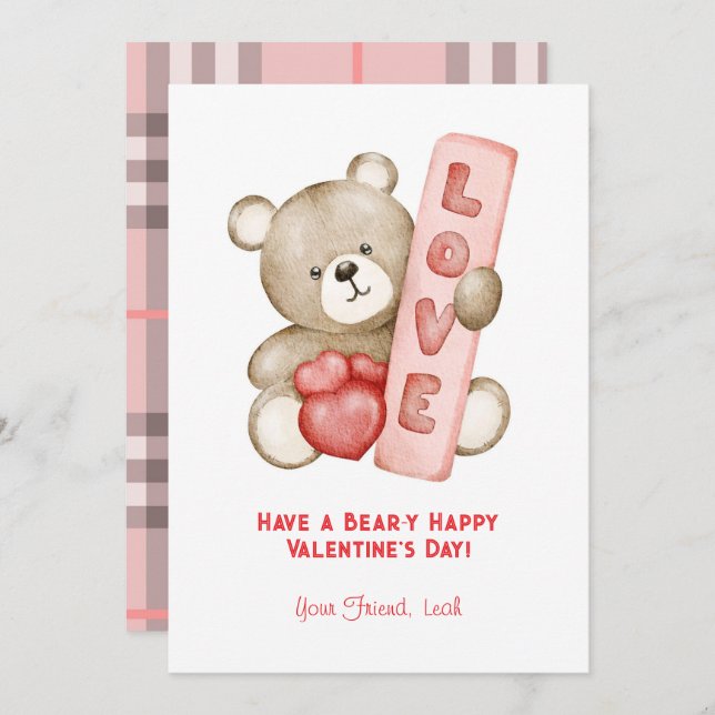 Have a Bear-Y Happy Valentine's Day Classroom Holiday Card (Front/Back)