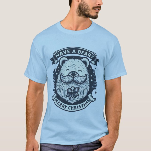 Have a Beary Merry Christmas! Bear with Beard  T-Shirt (Front)