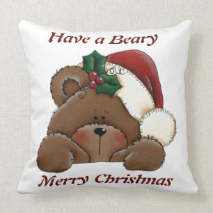 Have a Beary Merry Christmas Pillow/ Plaid Cushion