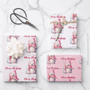 Have A Beary Merry Christmas Polar Bear Pink Wrapping Paper Sheet