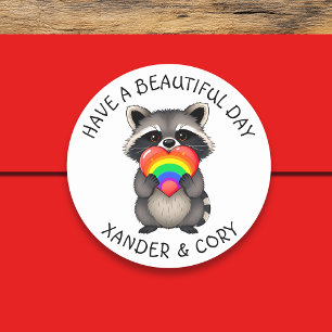 Have a Beautiful Day   LGBTQ Racoon Classic Round Sticker