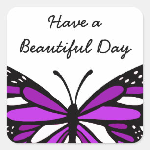 Have a Beautiful Day   Purple Butterfly Square Sticker
