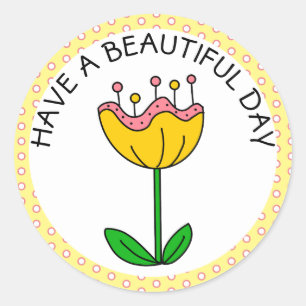 Have a Beautiful Day Whimsical Yellow Flower Classic Round Sticker