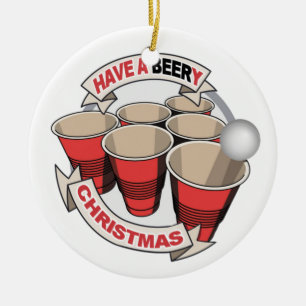 Have a Beery Christmas Beer Pong Ceramic Tree Decoration
