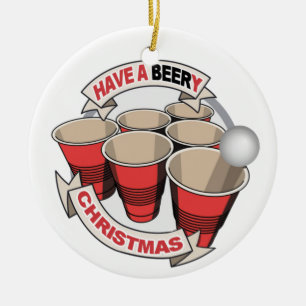 Have a Beery Christmas Beer Pong w poem. Ceramic Tree Decoration