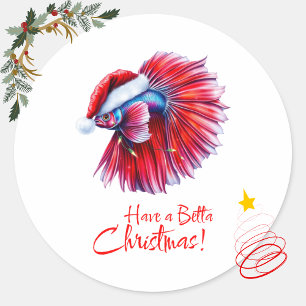 Have a Betta Christmas Funny Santa Fish Lover Pun Classic Round Sticker