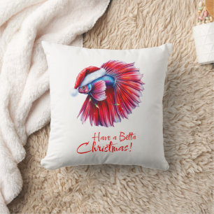 Have a Betta Christmas Funny Santa Fish Lover Pun Cushion