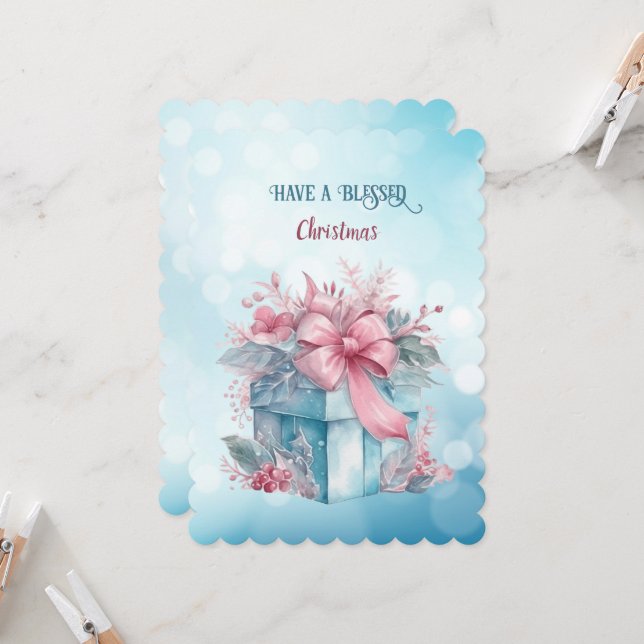 Have A Blessed Christmas Pastel Blue Pink Gift (Front/Back In Situ)