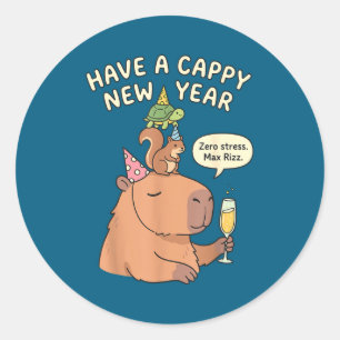 Have A Cappy New Year 2026 Capybara Max Rizz Funny Classic Round Sticker
