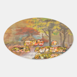 Have a Cool Autumn Season Vintage Art Print Oval Sticker