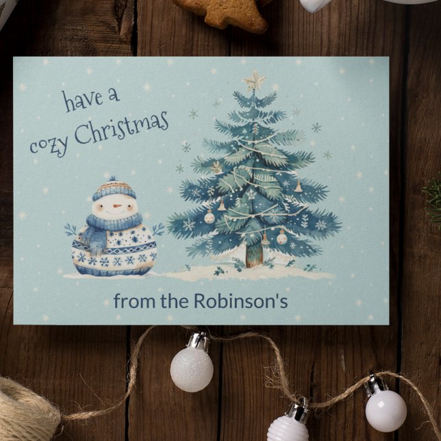 Have A Cosy Christmas Family Snowman Holiday Card (Creator Uploaded)