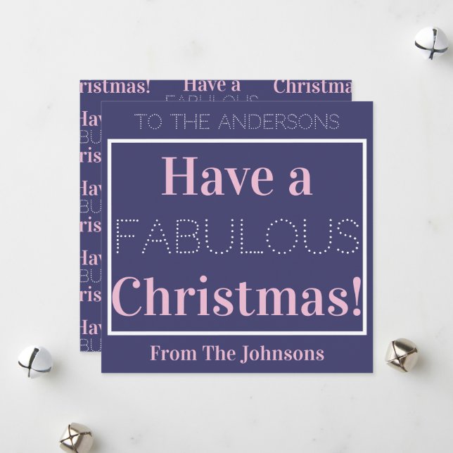 Have a Fabulous Christmas Blue Pink Typography Holiday Card (Front/Back In Situ)