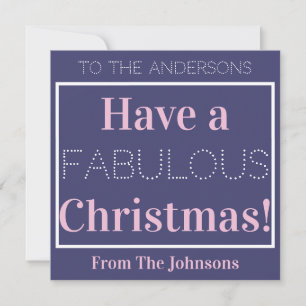 Have a Fabulous Christmas Blue Pink Typography Holiday Card