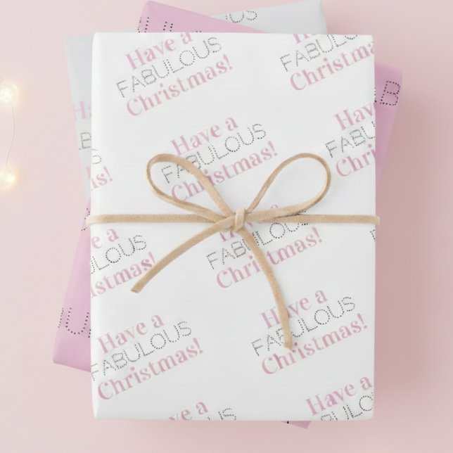 Have a fabulous Christmas | Pink Grey Typography  Wrapping Paper Sheet (Creator Uploaded)