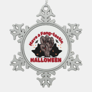 Have A Fang-Tastic Halloween Monster Hand Design Snowflake Pewter Christmas Ornament