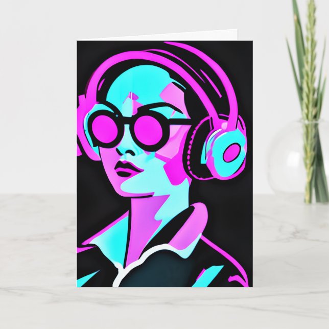 Have a Fun Summer | AI Art Cool Lady in Headphones Card (Front)