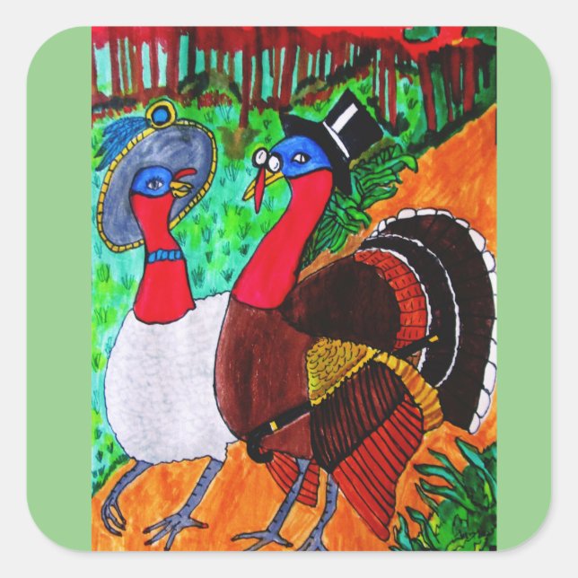 HAVE A FUN THANKSGIVING     SQUARE STICKER (Front)